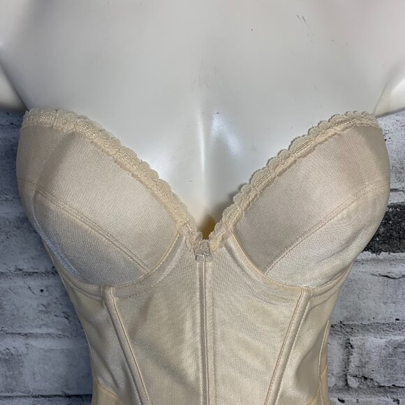 Vintage Bustier Corset Union Made Satin Lace Low Back Boned Underwire New - Picture 2 of 12
